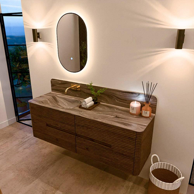 Mondiaz CIRO-DLUX Badkamermeubelset - 150x45x50cm - Solid surface wastafel Sombra - 1 wasbak Links - zonder kraangaten - 4 lades - Dusk