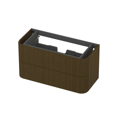 INK Concept R Meuble sous-lavabo - 100x45x52cm - 2 tiroirs - poignées en saillie - fraisées - angles arrondis - MDF - shadow veneer
