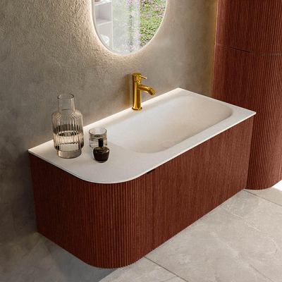 Mondiaz KURVE Ensemble de meuble de salle de bains - 95x46x40cm - 1 tiroir - 1 porte - vasque solid surface - à droite - 1 trou de robinet - Ruby