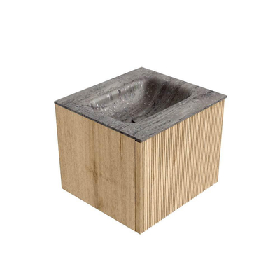 MONDIAZ KURVE-DLUX 50cm badmeubel kleur Oak met 1 lade en 0 deuren. Wastafel GRUNNE Midden 1 kraangat Oza.