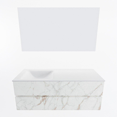 Mondiaz VICA ensemble de meuble de salle de bain - 130cm - meuble sous-vasque carrara - 2 tiroirs - lavabo cloud gauche - 1 trou de robinet - couleur talc - miroir LED - version XL 60cm de haut