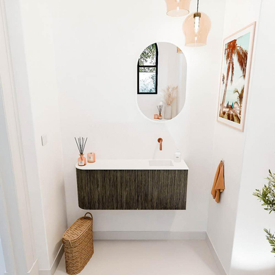 Mondiaz JOYA 101.6cm toiletmeubel - ronding links kleur Shadow - Wastafel FAYE positie Rechts Zonder kraangat kleur Talc.