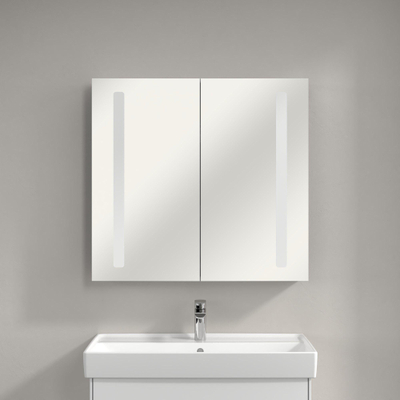Villeroy & Boch My View 14+ armoire de toilette avec miroir - avec 2 portes avec éclairage LED vertical 80x75x17.3cm - incl. boîte à médicaments verrouillable