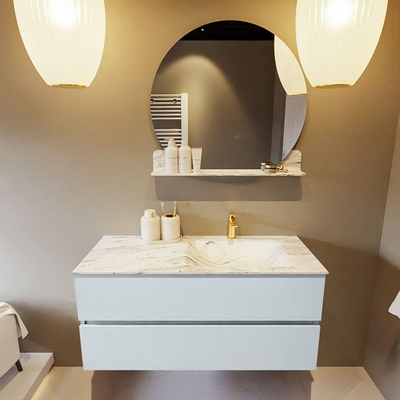 MONDIAZ VICA-DLUX Ensemble meuble de salle de bains - 110cm - meuble bas clay - 2 tiroirs - lavabo encastré cloud à droite - 1 trou de robinet - version haute 60cm - glace