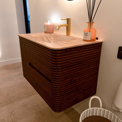Mondiaz CIRO-DLUX Badkamermeubelset - 80x45x50cm - Solid surface wastafel Saba - 1 wasbak Midden - 1 kraangat - 2 lades - Ruby