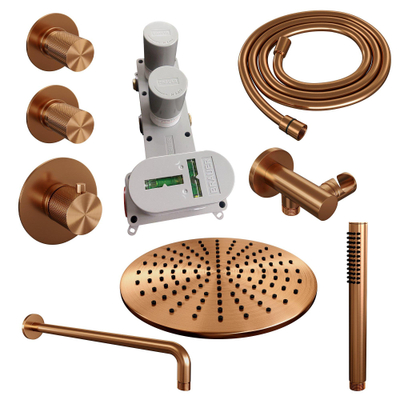 BRAUER Copper Carving inbouw regendoucheset – Ø30 cm hoofddouche – 40 cm gebogen wandarm – staafhanddouche