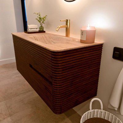 Mondiaz CIRO-DLUX Badkamermeubelset - 110x45x50cm - Solid surface wastafel Saba - 1 wasbak Rechts - 1 kraangat - 2 lades - Ruby