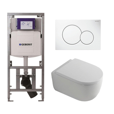 QeramiQ Dely Swirl Toiletset - 36.5x53cm - Geberit UP320 inbouwreservoir - 35mm zitting - witte sigma bedieningsplaat - ronde knoppen - wit mat
