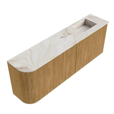 Mondiaz JOYA-DLUX 111.6cm meuble de toilette - arrondi gauche couleur Chêne - Vasque FAYE position Droite 1 trou de robinet couleur Frappe.