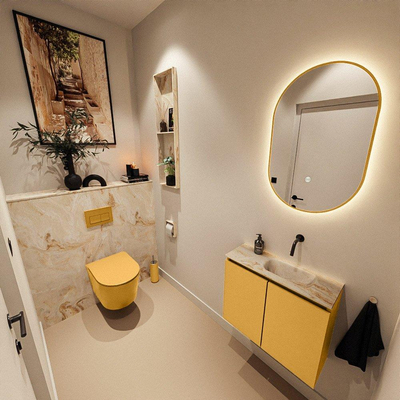 MONDIAZ TURE-DLUX meuble de toilettes 60cm Ocher. EDEN lavabo Frappe position à droite. Sans trou de robinet.