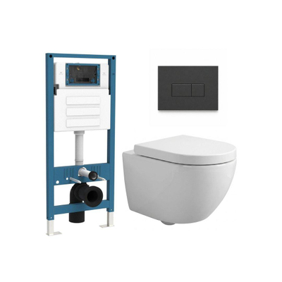 QeramiQ Dely Swirl Compact Toiletset - inbouwreservoir QeramiQ flush - 25mm zitting - kunststof bedieningsplaat mat antraciet - rechthoekige knoppen - glans wit