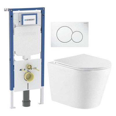 QeramiQ Dely Toiletset - Geberit UP720 inbouwreservoir - witte bedieningsplaat - toilet - zitting - met Burda frame - mat wit