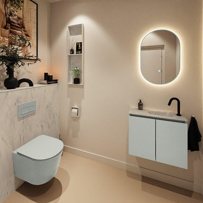 MONDIAZ TURE-DLUX Meuble toilette - 60cm - Greey - EDEN - vasque Opalo - position droite - 1 trou de robinet