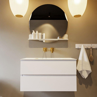 MONDIAZ VICA-DLUX Ensemble meuble de salle de bains - 90cm - meuble sous-vasque talc - 2 tiroirs - lavabo encastré cloud central - sans trous de robinet - version haute 60cm - opalo