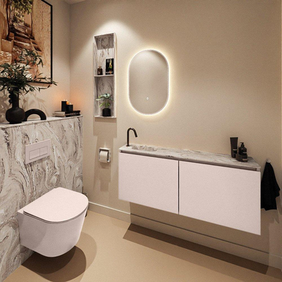 MONDIAZ TURE-DLUX Meuble toilette - 120cm - Rosee - EDEN - vasque Glace - position gauche - 1 trou de robinet