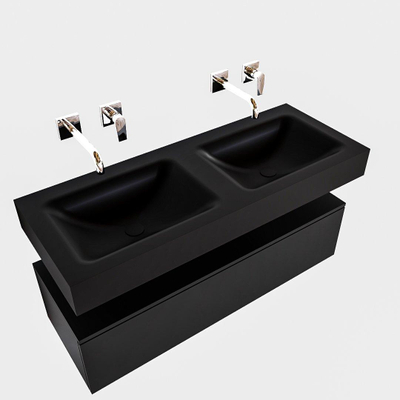 MONDIAZ ALAN 120cm - meuble bas - 1 tiroir - lavabo suspendu - 2 bassins - 0 trous de robinet - urban