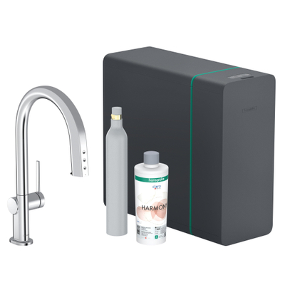 Hansgrohe Aqittura M91 SodaSystem 210, uittrekbare uitloop 1jetsBox, starter set chroom