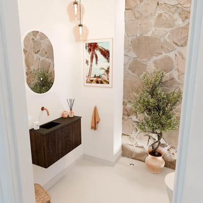 Mondiaz JOYA 70cm toiletmeubel - kleur Walnut - Wastafel FAYE positie Links Zonder kraangat kleur Urban.