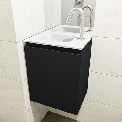 Mondiaz OLAN Meuble lave-mains 40x30x40cm 1 trou de robinet 1 tiroir Urban mat avec lavabo LEX Gauche Solid Surface Blanc