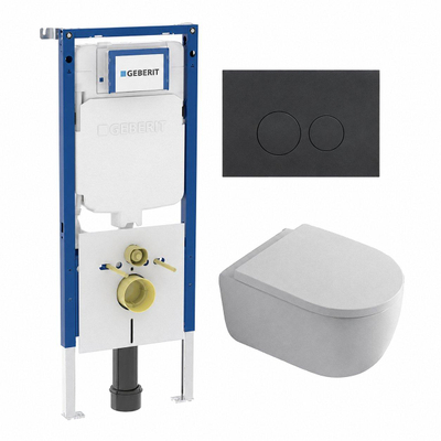 QeramiQ Dely Swirl Toiletset - 36.3x51.7cm - Geberit UP720 Duofix Sigma inbouwreservoir - 35mm zitting - bedieningsplaat mat antraciet - ronde knoppen - mat wit