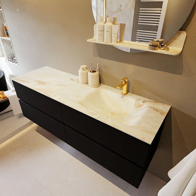 Mondiaz VICA-DLUX Ensemble de meuble de salle de bain - 150cm - meuble sous-vasque urban - 4 tiroirs - lavabo encastré cloud droite - 1 trou de robinet - version haute de 60cm - frape