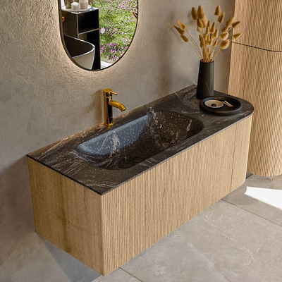 MONDIAZ KURVE-DLUX 115cm Meuble salle de bain avec module 25 D - couleur Oak - 1 tiroir - 1 porte - vasque BIG SMALL gauche - 1 trou de robinet - couleur Lava