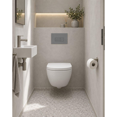 QeramiQ Dely Swirl Compact Ensemble WC - réservoir encastré QeramiQ flush - abattant 25 mm - plaque de commande en plastique gris clair - boutons rectangulaires - blanc mat