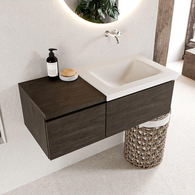 MONDIAZ BUKLA 100cm ensemble de meuble avec module 40 couleur Marron Foncé avec 2 tiroirs. Lavabo CLOUD à droite 0 trous de robinet couleur Talc.
