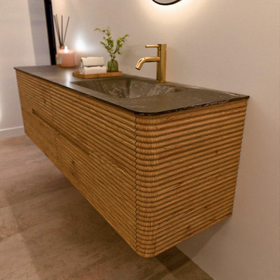 Mondiaz CIRO-DLUX Meuble de salle de bains - 170x45x50cm - Lavabo solid surface Lava - 1 vasque à droite - 1 trou de robinet - 4 tiroirs - Chêne