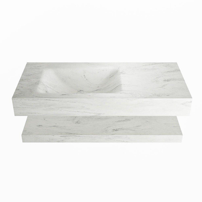 Mondiaz ALAN-DLUX Ensemble de meuble - 100cm - meuble Opalo mat - 0 tiroirs - Lavabo Cloud Opalo suspendu - vasque Gauche - 1 trou de robinet