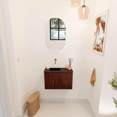 Mondiaz JOYA 60cm toiletmeubel - kleur Ruby - Wastafel FAYE positie Links Zonder kraangat kleur Urban.