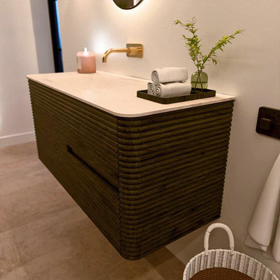 Mondiaz CIRO-DLUX Badkamermeubelset - 110x45x50cm - Solid surface wastafel Meli - 1 wasbak Links - zonder kraangaten - 2 lades - Shadow