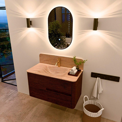 Mondiaz CIRO-DLUX Badkamermeubelset - 90x45x50cm - Solid surface wastafel Saba - 1 wasbak Midden - 1 kraangat - 2 lades - Ruby