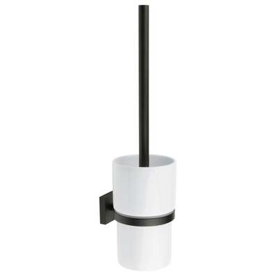 Smedbo House Toiletborstelhouder - open - wandmodel - mat zwart/porselein SHOWROOMMODEL