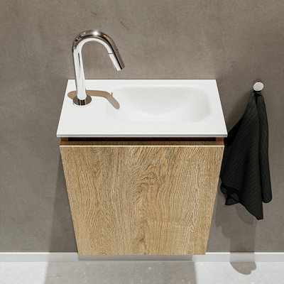 Mondiaz TURE Meuble lave-mains 40x23x50cm 1 trou de robinet 1 porte Washed oak mat Lavabo Eden Droite Solid Surface Blanc