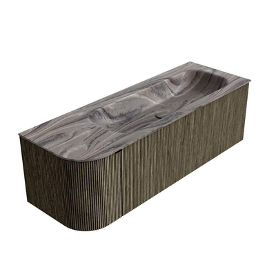 MONDIAZ KURVE-DLUX Meuble de salle de bains 135 cm arrondi à gauche couleur Shadow avec 1 tiroir et 1 porte. Lavabo BIG MEDIUM à droite 1 trou de robinet Sombra.