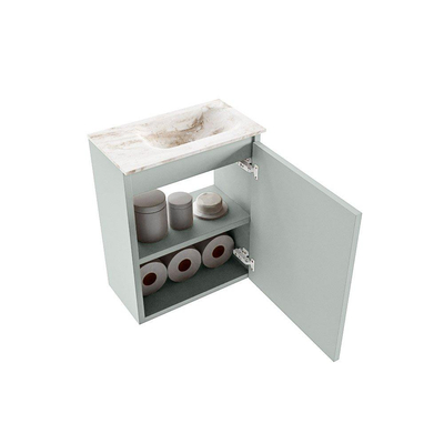 MONDIAZ TURE-DLUX Meuble de toilettes 40 cm Greey. EDEN lavabo Frappe position à droite. Sans trou de robinet.