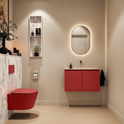 MONDIAZ TURE-DLUX Meuble toilette - 80cm - Fire - EDEN - vasque Glace - position centrale - sans trou de robinet