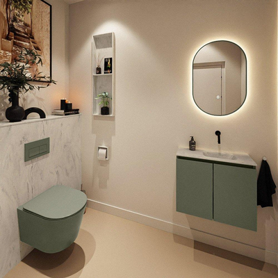 MONDIAZ TURE-DLUX Meuble de toilettes 60cm Army. Lavabo EDEN Opalo position droite. Sans trou de robinet.
