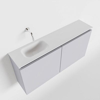 MONDIAZ TURE Kit lave-mains - 100x23x50cm - 0 trous de robinet - 2 portes - cale mat - Lavabo à gauche - Acrylique Blanc