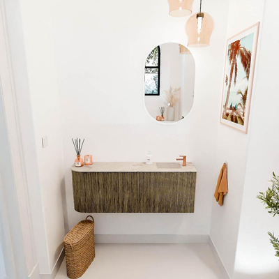 Mondiaz JOYA-DLUX 111.6cm toiletmeubel - ronding links kleur Dusk - Wastafel FAYE positie Rechts 1 kraangat kleur Frappe.