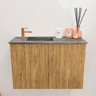 Mondiaz JOYA-DLUX 60cm toiletmeubel - kleur Oak - Wastafel FAYE positie Links 1 kraangat kleur Sombra.