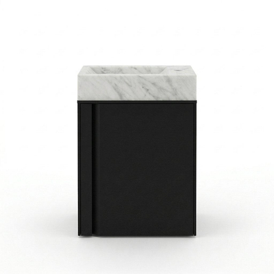 FugaFlow Eccelente Arredo Ensemble meuble de toilette - 40x65cm - 1 porte - 1 trou de robinet - à droite - lave-mains pierre naturelle marbre - noir mat
