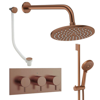 Crosswater MPRO ensemble de douche pluie encastré – douche de tête Ø 20 cm – douchette ronde – 3 leviers – vidage de baignoire – brons geborsteld