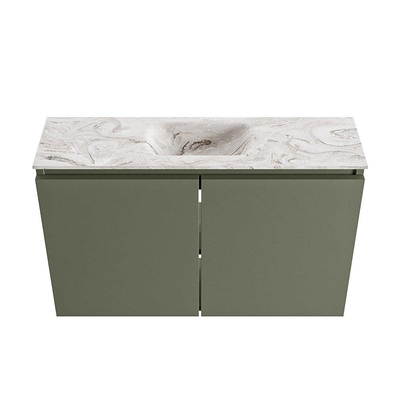 MONDIAZ TURE-DLUX Meuble de toilette 80 cm Army. Lavabo EDEN Glace position milieu. Avec 1 trou de robinet.
