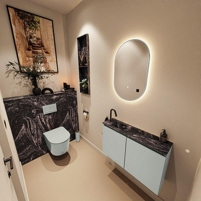 MONDIAZ TURE-DLUX Meuble de toilettes 80 cm Greey. Lavabo EDEN Lava position gauche. Avec 1 trou de robinet.