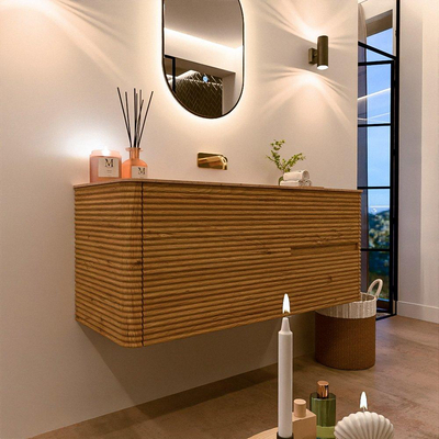 Mondiaz CIRO-DLUX Ensemble de meubles de salle de bains - 120x45x50cm - Plan vasque solid surface Saba - 1 vasque au milieu - sans trous de robinetterie - 2 tiroirs - Chêne