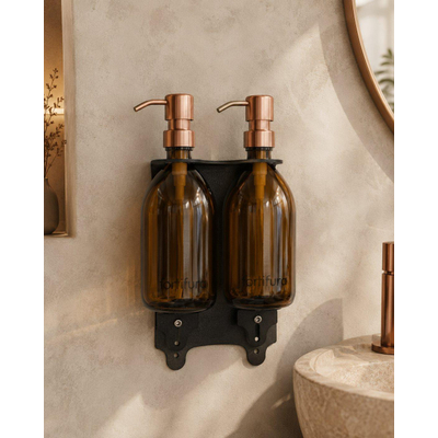 Fortifura Calvi Distributeur de savon - 500ml - lot de 2 - support - cuivre brossé