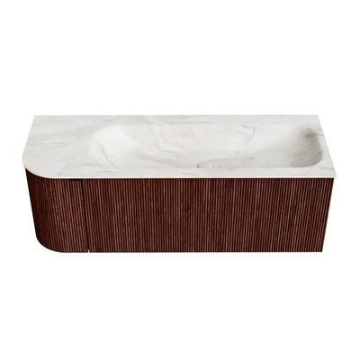 Mondiaz KURVE-DLUX Ensemble de meuble de salle de bains - 125x46x40cm - 1 tiroir - 1 porte - lavabo solid surface - droit - 1 trou de robinet - Ruby