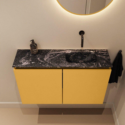 MONDIAZ TURE-DLUX meuble WC 80 cm Ocher. Lavabo EDEN Lava position droite. Sans trou de robinet.